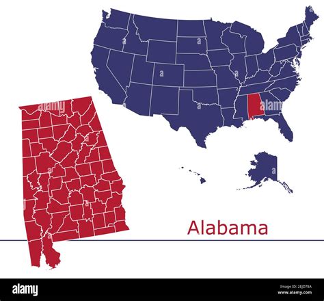 Alabama Counties Vector Map Outline With Usa Map Colors National Flag