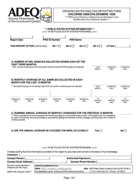 Fillable Online Adeq Form Dwar A Drinking Water Analysis Reporting