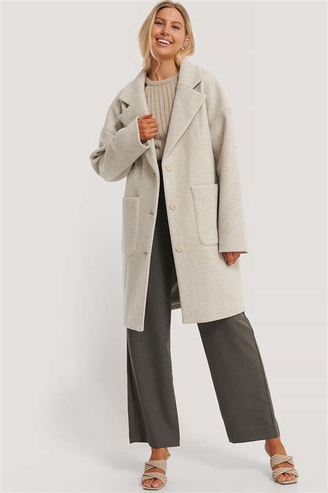 Wool Blend Dropped Shoulder Coat Grey Na