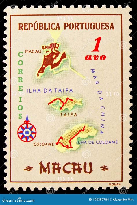 Postage Stamp Printed In Macao Shows Map Of Macao Serie 1 Macanese