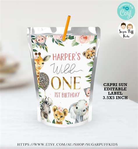 Editable Printable Safari Capri Sun Label Instant Safari Themed Juice