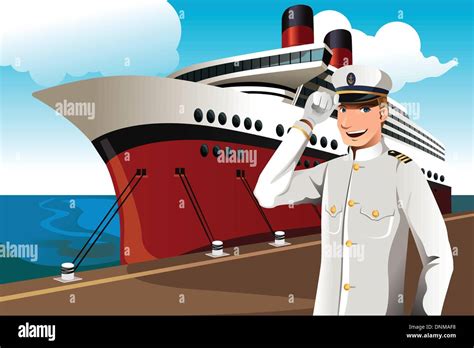 A Vector Illustration Of A Sailor In Front Of A Big Ship Parked At The