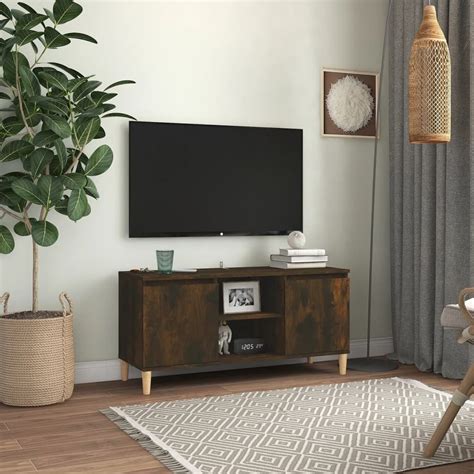 vidaXL Szafka TV drewniane nóżki przydymiony dąb 103 5x35x50 cm