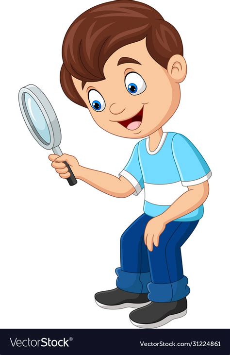 Little boy using a magnifying glass Royalty Free Vector