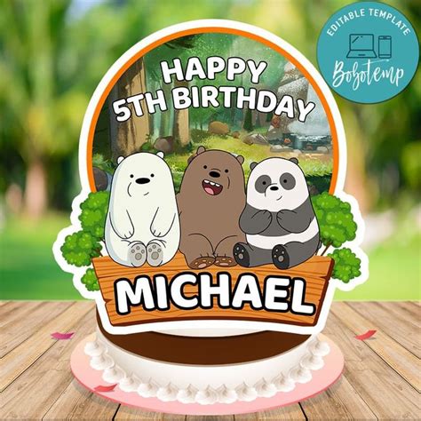 We Bare Bears Cake Topper Template Printable DIY Bobotemp Bear Cake