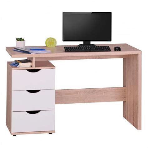 Table De Bureau Bureau Design Avec Tiroirs Moderne Sonoma Blanc