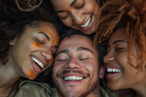 A Group Of People Are Smiling And Laughing Premium Ai Generated Image