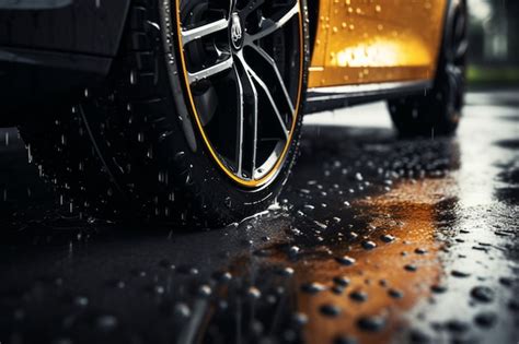 Premium Photo Soaked Journey Rain Focused Close Up Of Car Tires On