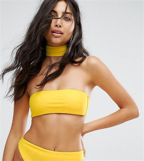 Lyst Missguided Bandeau Bikini With Removable Choker In Yellow