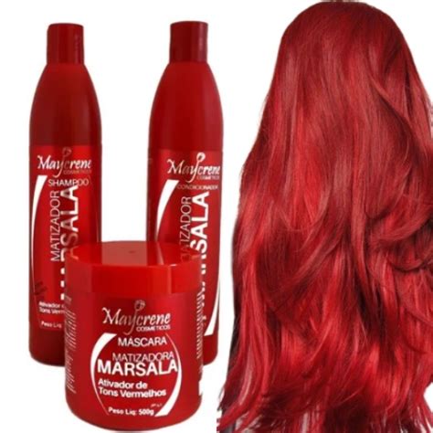 KIT 3 Produtos Matizador Marsala Maycrene Shampoo Cond Máscara 500G