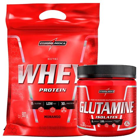 Kit Nutri Whey Morango Glutamine 300g IntegralMédica