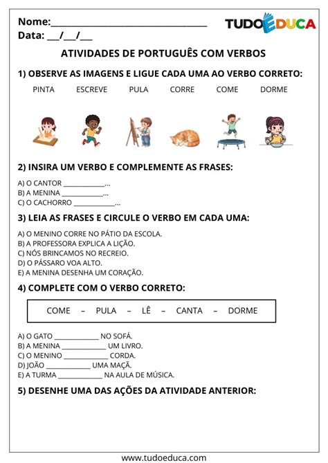 Atividades Verbo 2 Ano - 3 Atividades de Português com Verbos para 2º ano
