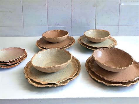 12pc Plates Set,rustic Pottery Plates, Very Rustic, Set for 4, Hand ...