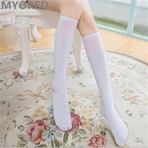 Candy Colored Stripes Cotton Sexy Womens Long Socks Style Street Dancing Knee Sock Best