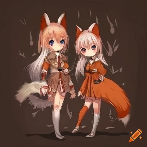 Two Anime Girls With Fox Ears And Tails Wandering In A Medieval Fantasy World On Craiyon