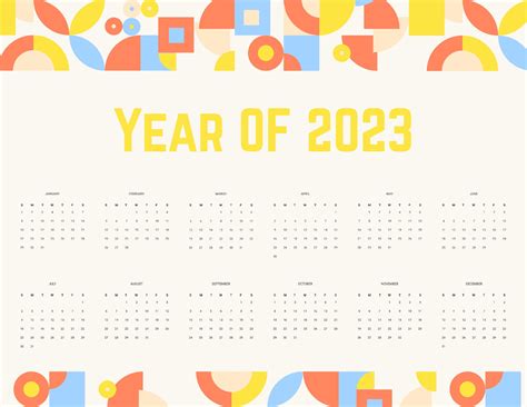 Colorful Year 2023 Calendar in Illustrator, Word, PSD - Download ...