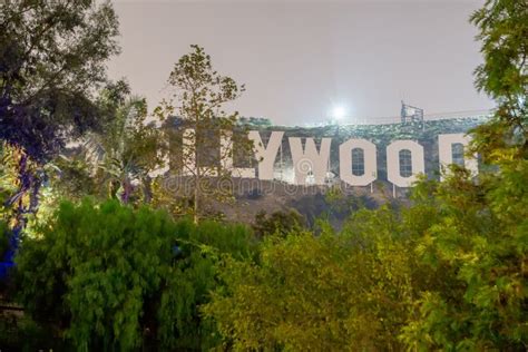 Hollywood Sign Lit at Night Editorial Photography - Image of hill ...