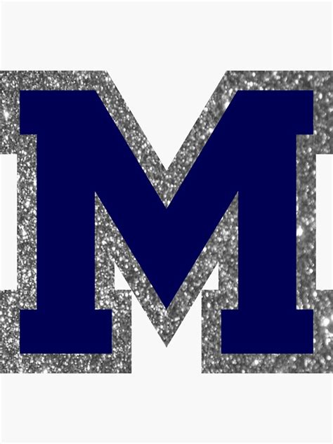 Silver And Navy Varsity Letter M Sticker Sticker For Sale By