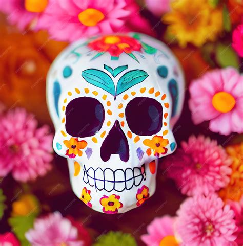 Premium Photo A Colourful Traditional Calavera Sugar Skull Decorated With Flowers For Dia De