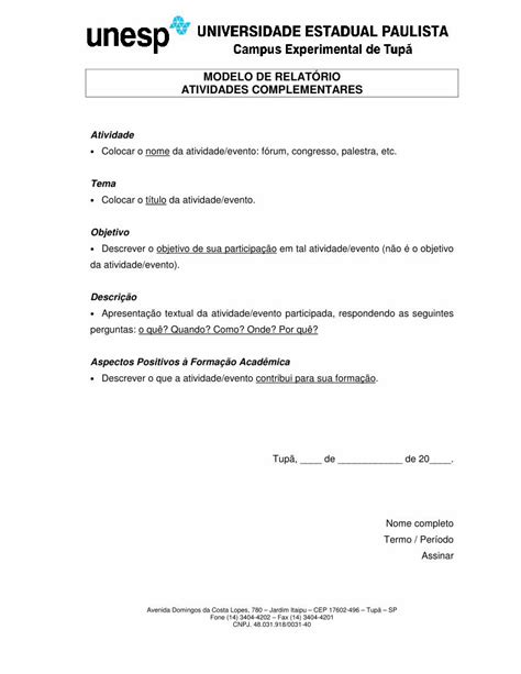 Pdf Modelo De Relat Rio Atividades Complementares Dokumen Tips