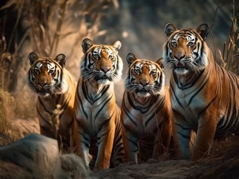 Premium Photo A Group Of Tigers Are Standing In A Jungle