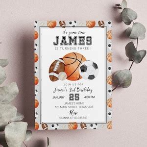 Editable Sports Birthday Invitation Third Birthday Sports Etsy