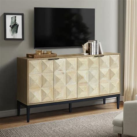 JAYDEN CREATION Cyrille Modern 60 In Wide 4 Door Oak Wood Sideboard