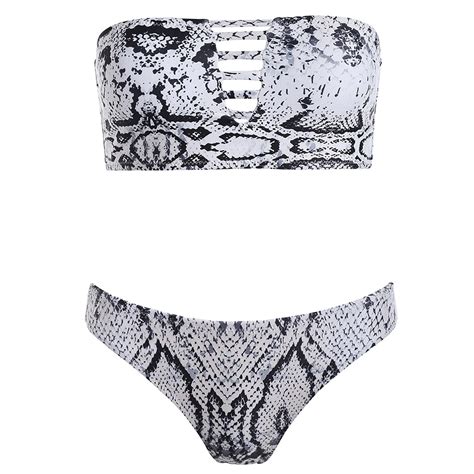 Hot Two Peices Sexy Strapless Snakeskin Pattern Cut Out Bathing Suit Women Swimwear Bikini Sets
