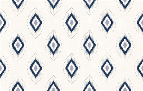 Ikat Geometric Blue Diamond Shape Seamless Pattern On White Cream