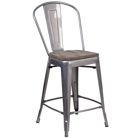 Flash Furniture XU-DG-TP001B-24-WD-GG Bar Stool w/ Curved Back & Wood ...