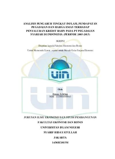 Analisis Pengaruh Tingkat Inflasi Pendapatan Pegadaian Dan Harga Emas