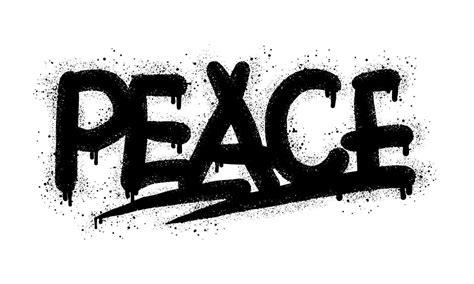 spray painted graffiti peace word  black  white drops  sprayed
