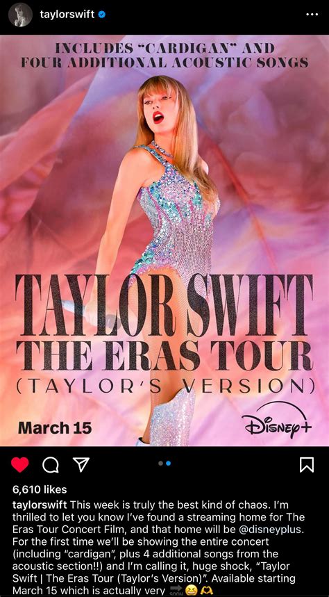 Eras tour coming to Disney+ for streaming March 15th 2024 : r/TaylorSwift