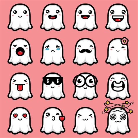 Premium Vector Cute Ghost Emoji Bundle Design