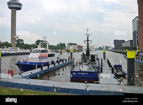 Two Dutch Politie Police Patrol Boats Moored At Parkhaven Rotterdam