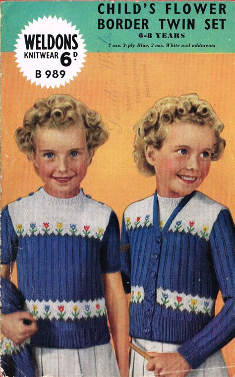 Weldons 989 girls twinset vintage knitting pattern PDF Download Craft Patterns, Sewing Patterns ...