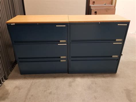 Storwal 3 Drawer Blue Lateral Filing Cabinets - 36 Inch Wide