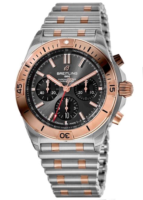 Breitling Chronomat B01 42 Grey Chronograph Dial Rose Gold And Steel Men