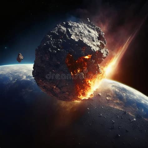 A Giant Asteroid Is Flying Towards The Planet Earth Stock Illustration Illustration Of