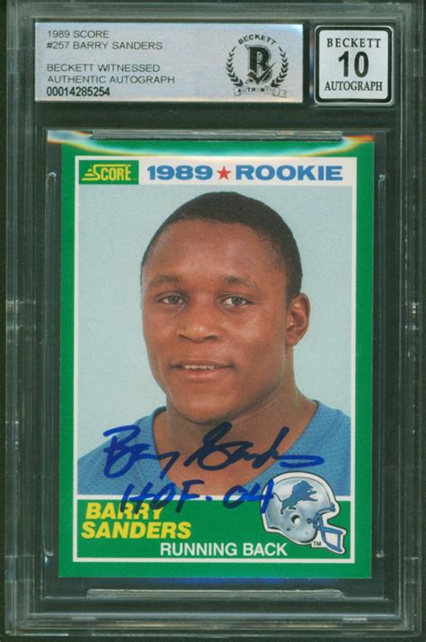 Barry Sanders Signed 1989 Score 257 RC Inscribed HOF 04 BGS