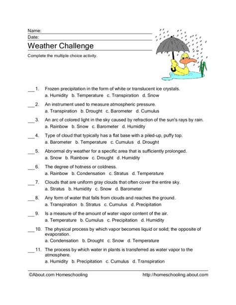 Weather Challenge Worksheet For 3rd 4th Grade Lesson Planet