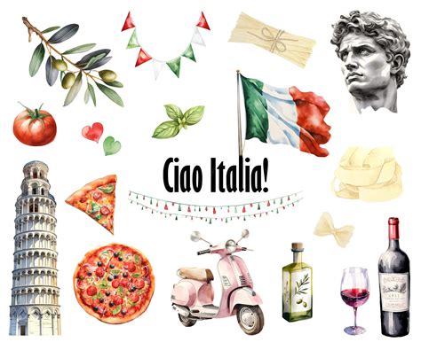 Premium Photo | Watercolor Italy symbols Italy travel icons Italian