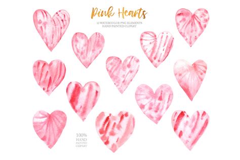 Watercolor Pink Valentine Day Hearts PNG By Larysa Zabrotskaya