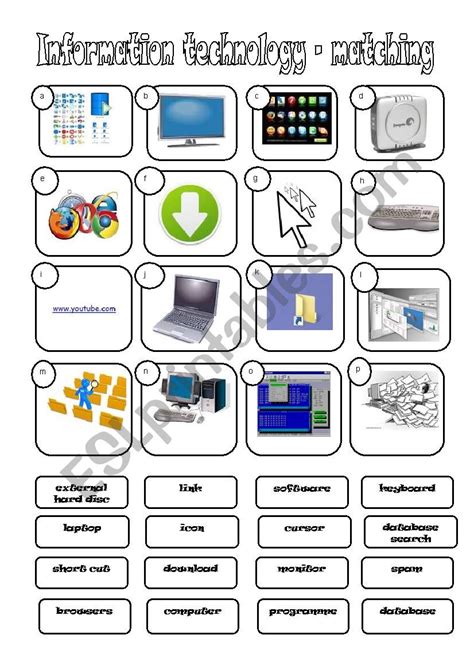 Information Technology Matching Esl Worksheet By Jannabanna