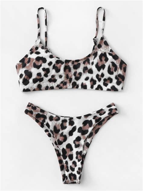 Leopard Bikini Set SheIn Sheinside Trendy Swimwear Cute Swimsuits