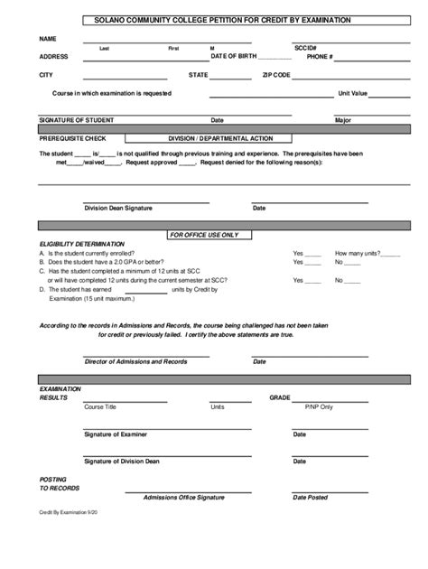 Fillable Online Solano Community College Petition For Credit Fax