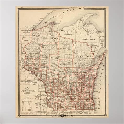 Map of Wisconsin, showing assembly districts Poster | Zazzle.co.uk