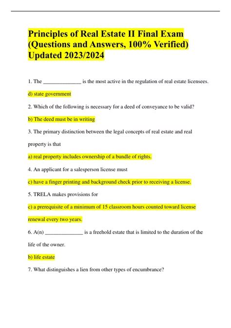 Real Estate Principles Test Answers 4