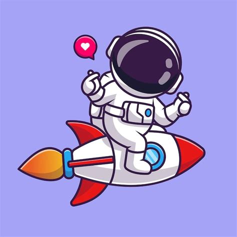 Lindo Astronauta Montando Cohete Con Signo De Amor Mano Dibujos