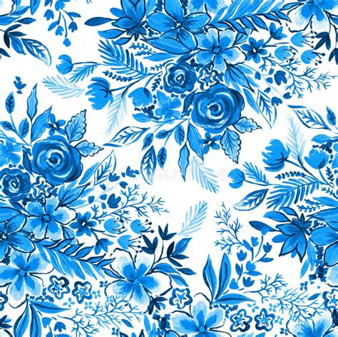 Blue Ditsy Flowers Seamless Repeat Pattern Stock Vector Illustration